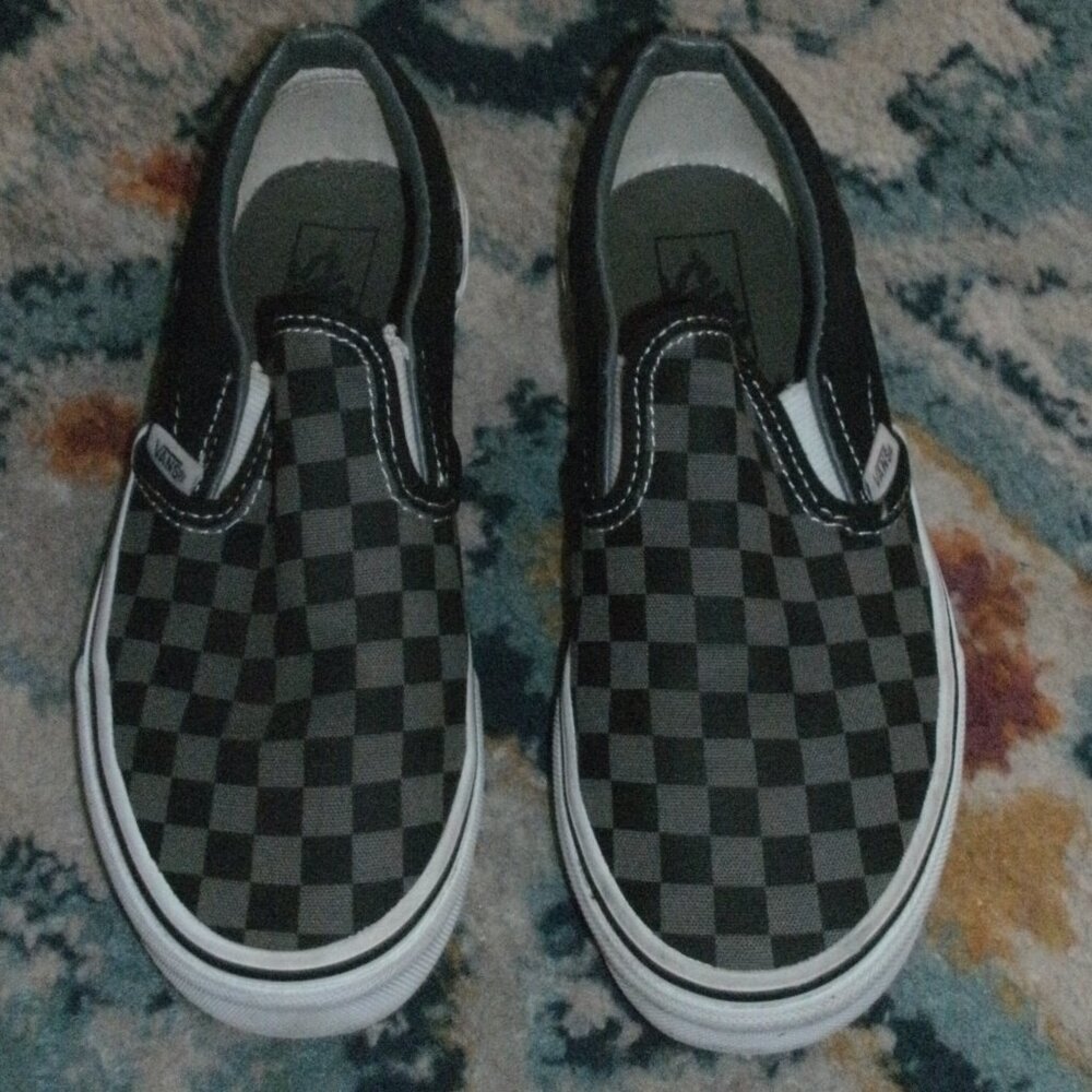 Vans Off The Wall Slip On Classic Checker Board Black & Gray Skate Sneakers ~ 3
